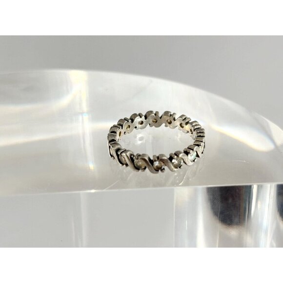 Sterling Silver Round Cut Row Set Wavy Style Modernist Vintage Ring - sz 6.75 - Picture 5 of 10